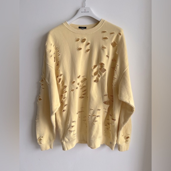 R13 SUPER DISTRESSED OVERSIZED CREWNECK - WASHED YELLOW - Picture 3 of 4